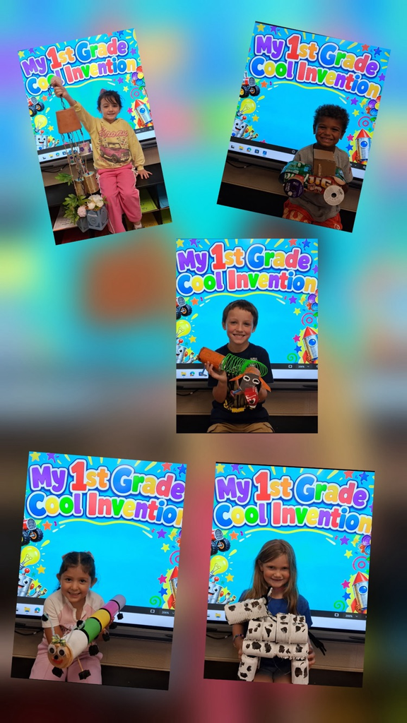 collage of students holding their inventions 