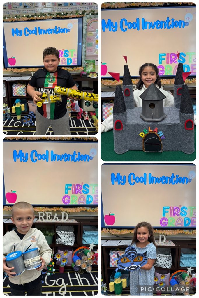 collage of students holding their invention 