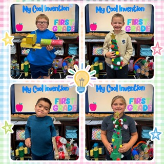 collage of students holding their invention 