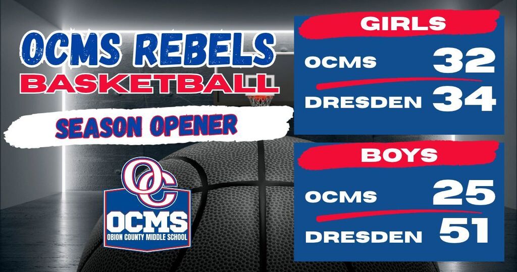 Graphic with OCMS Basketball season opener final scores.