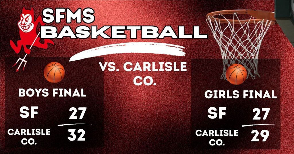 Graphic with final scores from SFMS Basketball game v. Carlisle Co.
