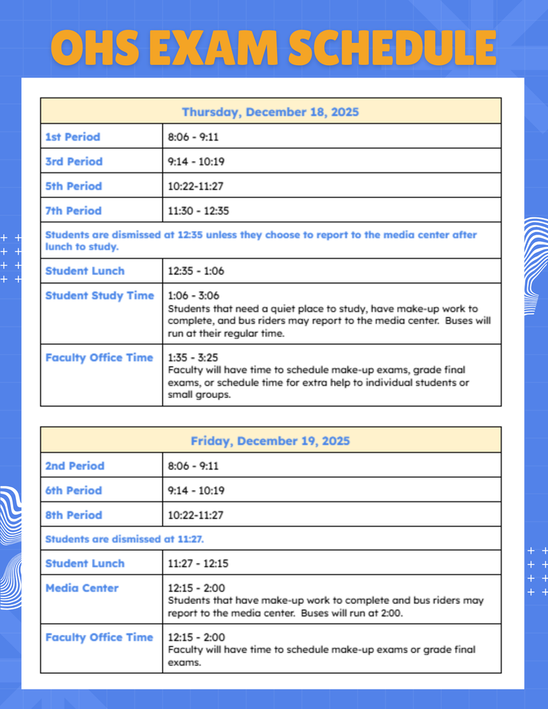 OHS Exam Schedule