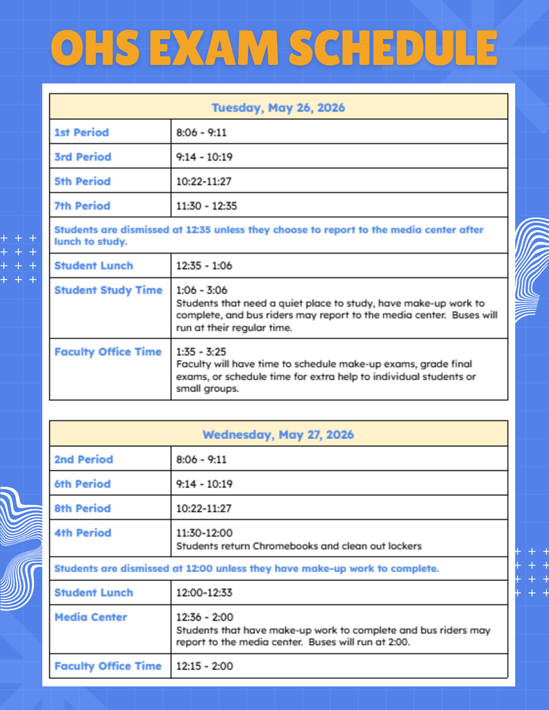 OHS Final Exam Schedule