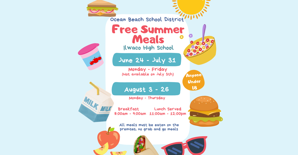 Graphic listing OBSD Free summer meals information that is listed in the article.
