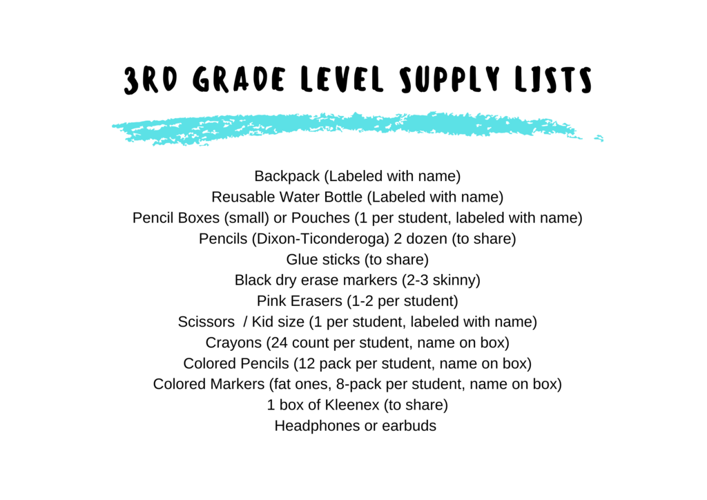 3rd grade supply list