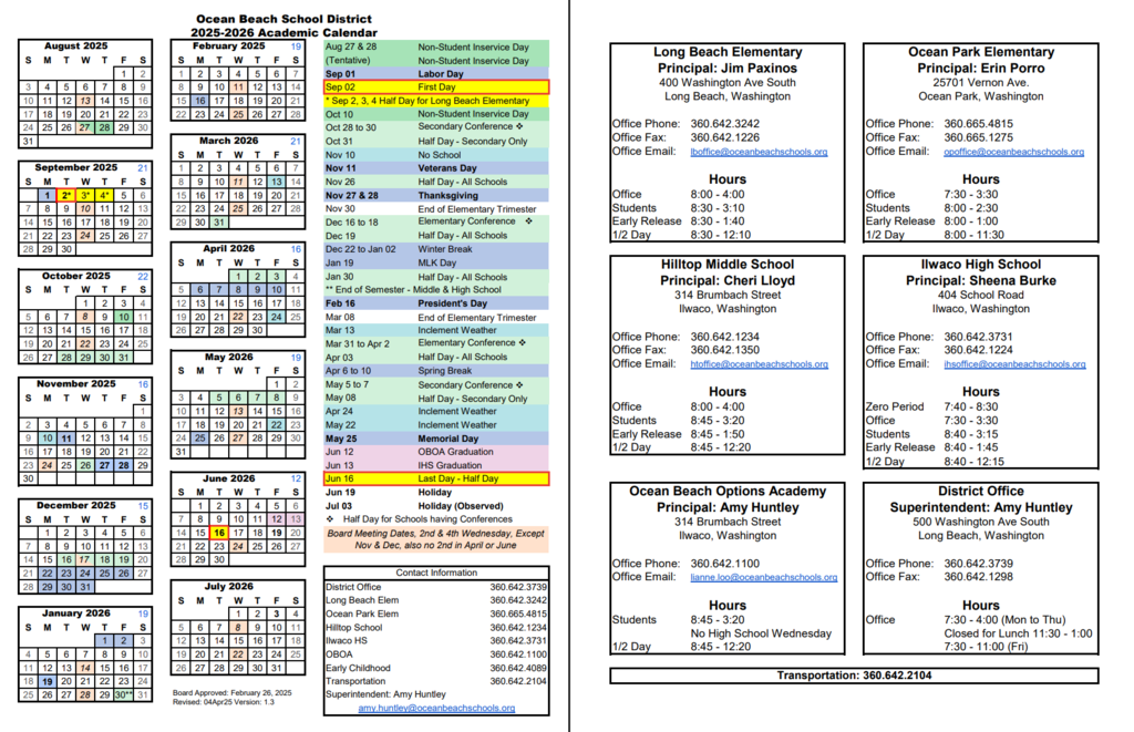 school calendar
