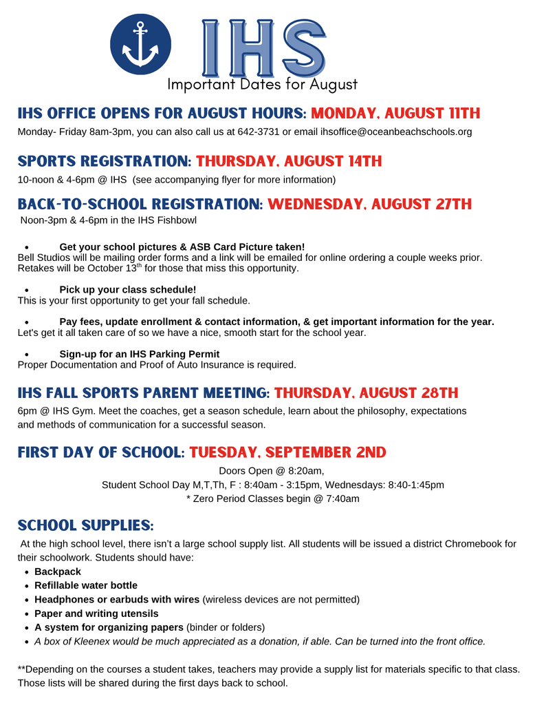 Important August Dates @ IHS