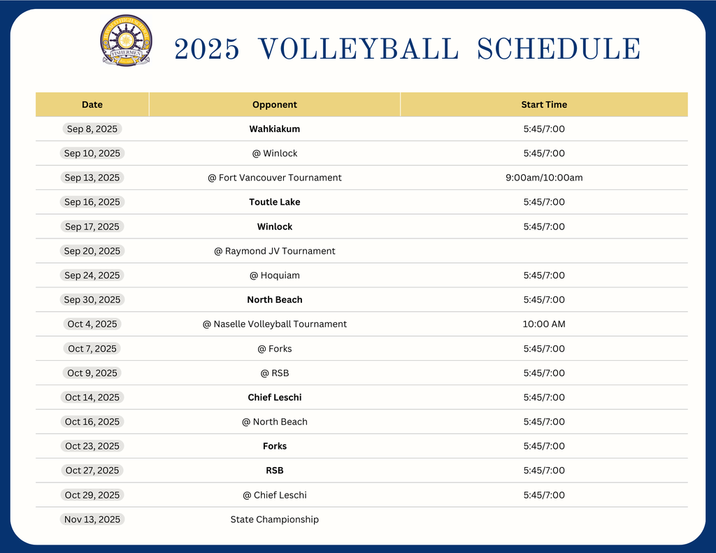 2025 IHS Volleyball Schedule