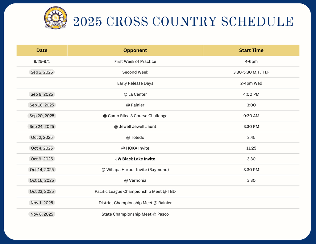 2025 Cross Country Schedule