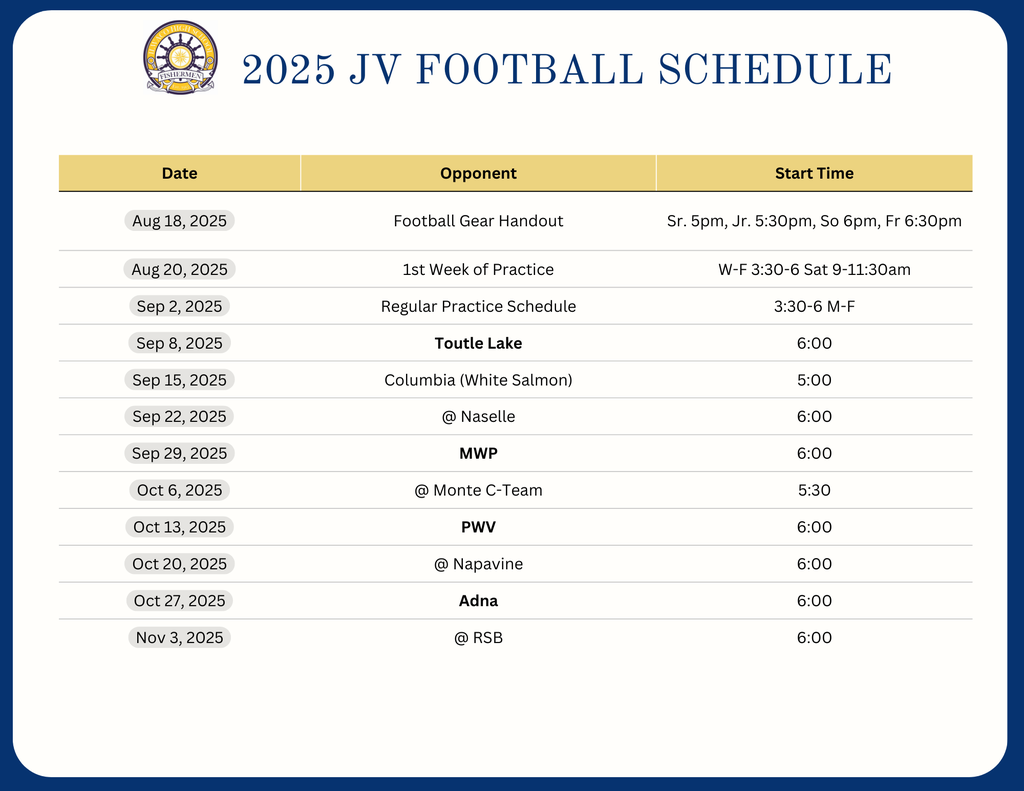 2025 JV Football Schedule