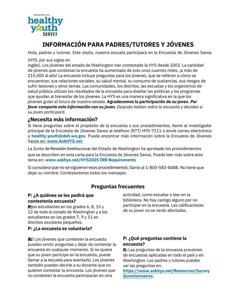HYS 2025 PARENT/GUARDIAN & STUDENT LETTER SPANISH PAGE 1