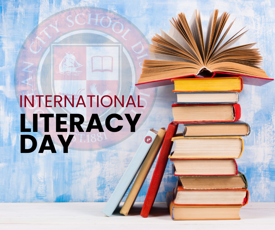 OCSD Books and OCSD Logo for International Literacy Day