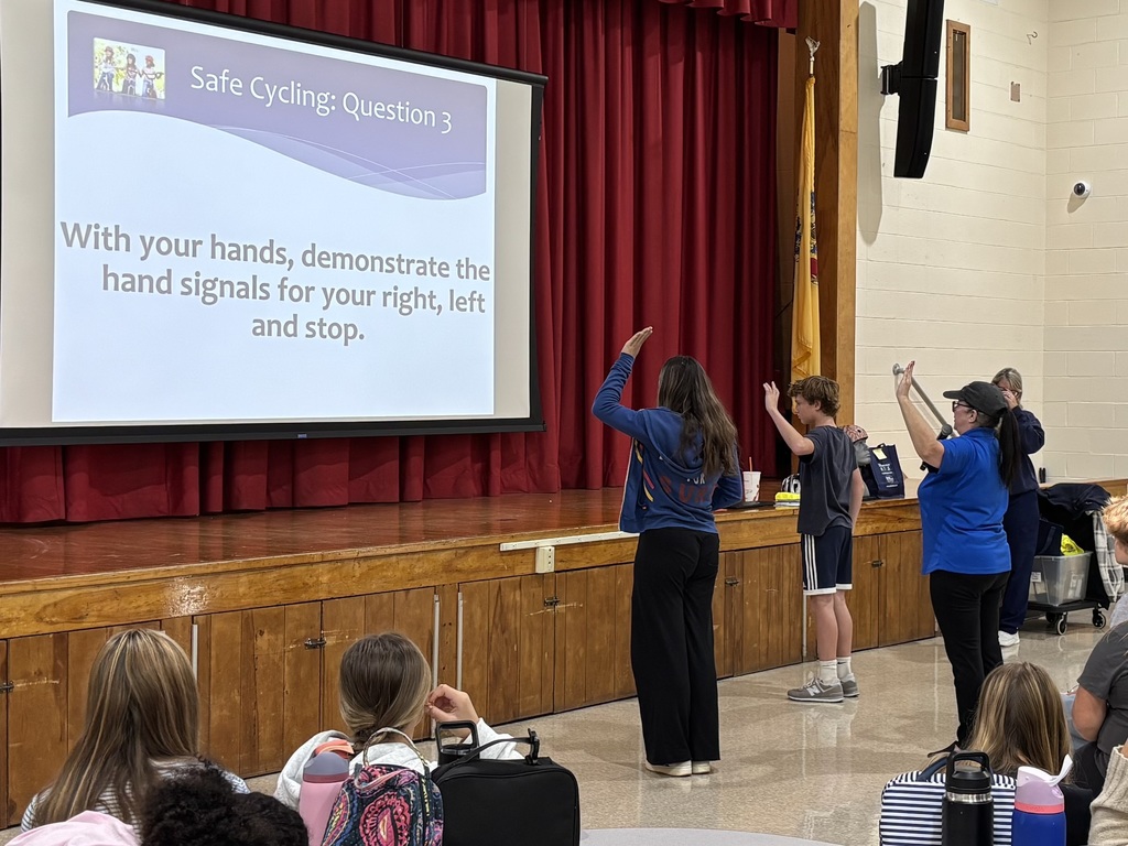 A presentation at Ocean City Intermediate School tested students’ knowledge of bicycle hand signals during a recent bike and pedestrian safety assembly.