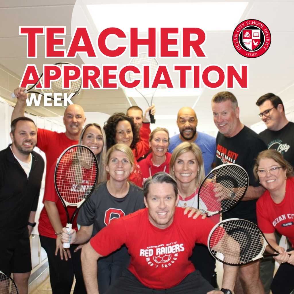 Ocean City School District Teachers holding tennis rackets for Teacher Appreciation Week