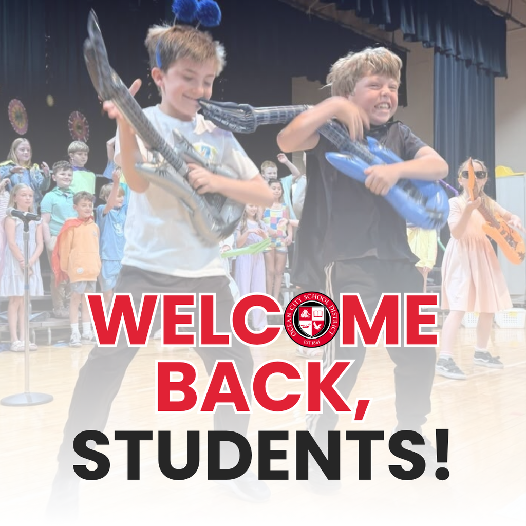 Welcome back, students! students playing with blow up guitars