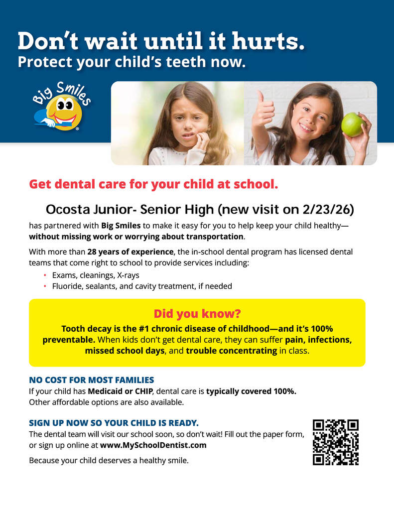 Ocosta Junior - Senior High - Big Smile Visit Flyer in English