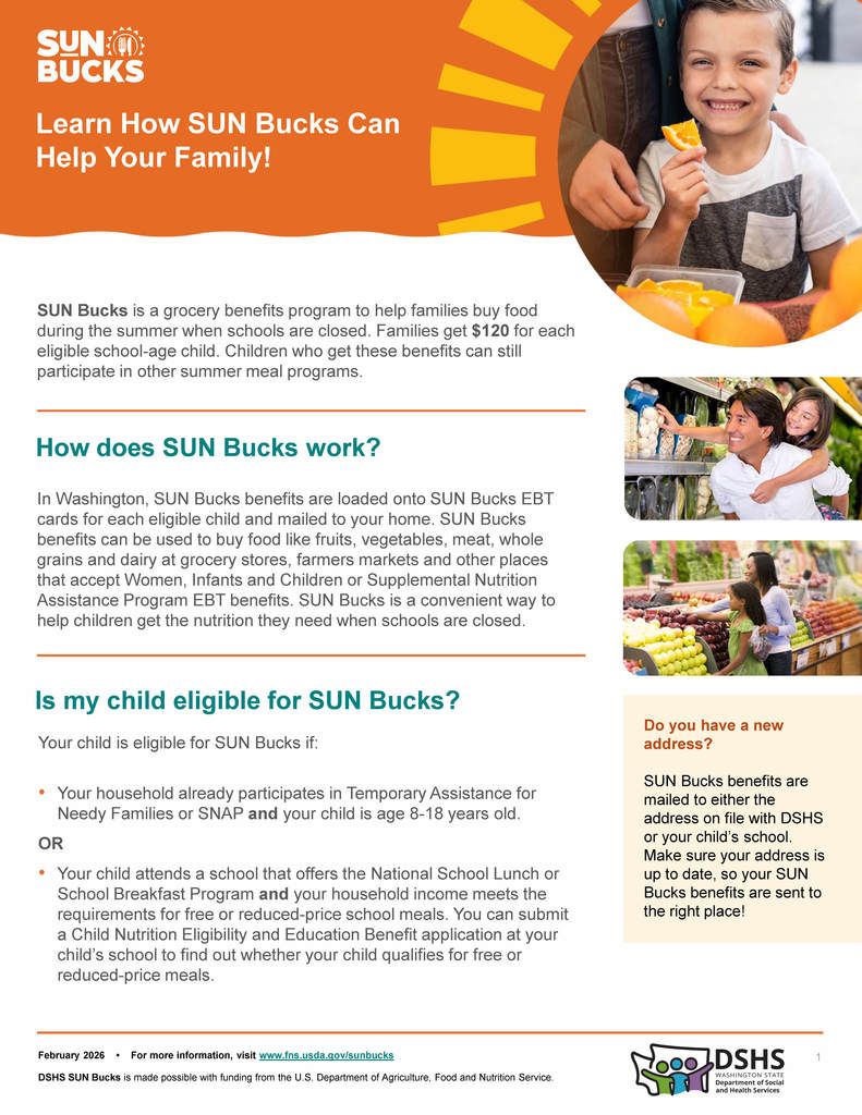 Sun Bucks informational flyer - English