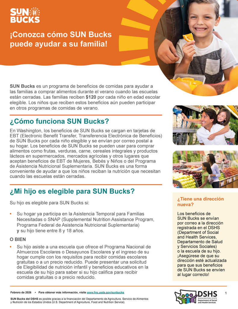 Sun Bucks informational flyer - Spanish