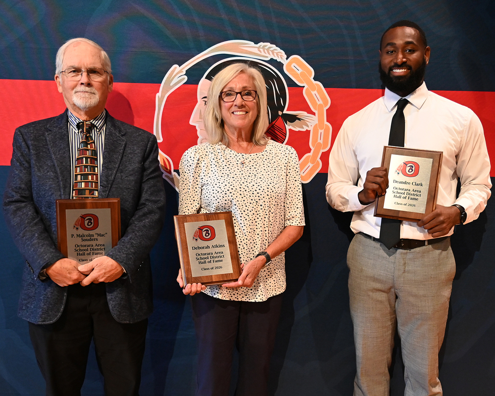 Octorara welcomed three new members to its Athletic Hall of Fame during a special assembly on October 2. The 2026 inductees are Deandre “Mont” Clark, Class of 2011; Peter “Mac” Souders, Class of 1965; and Deborah Atkins.
