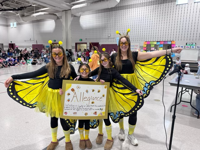 Students and staff dress in costume for our annual vocab parade. In this photo, the word they chose was 'allegiance'.