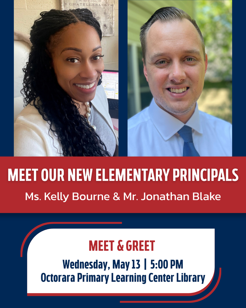 Meet our new elementary principals, Ms. Kelly Bourne & Mr. Jonathan Blake. Join us at a Meet and Greet on Wednesday, May 13 at 5pm at the Octorara primary learning center