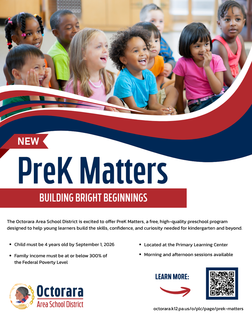 New PreK Matters preschool program. The top half features a diverse group of young children smiling and engaged in a classroom setting. Below the image, large text reads "NEW PreK Matters" with the tagline "Building Bright Beginnings."