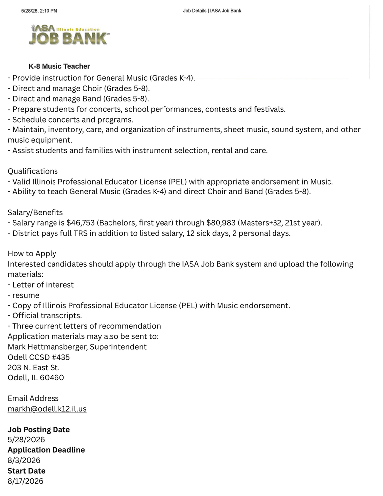 Music Position Opening