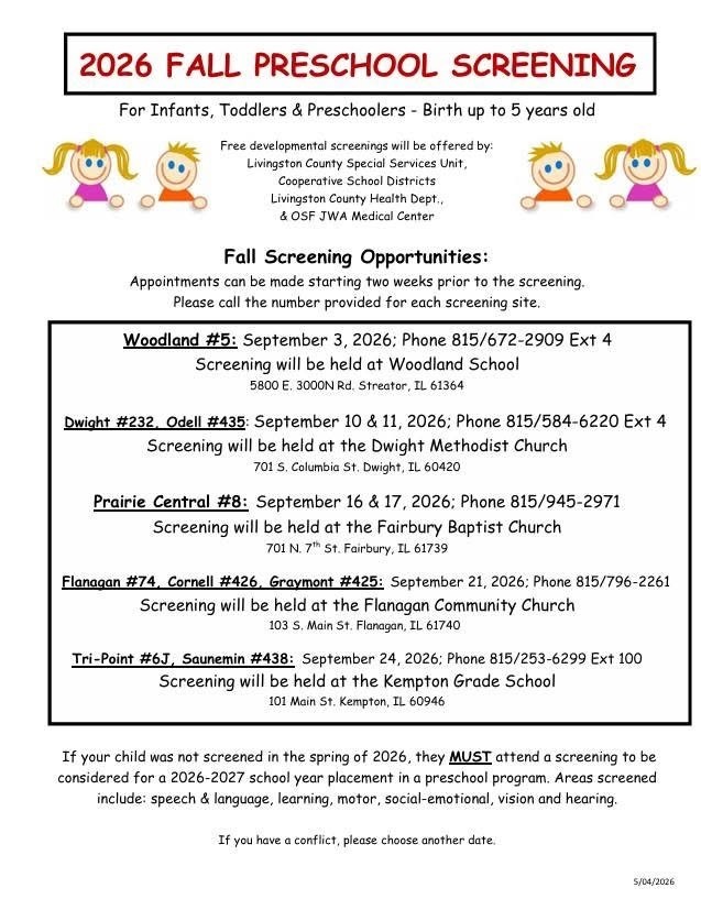 Fall Preschool Screening Dates