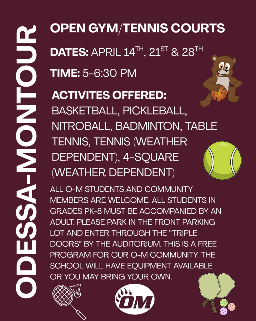 O-M Open gym/tennis courts in April. 