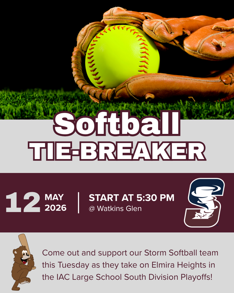 Come out and support our Storm Softball team this Tuesday as they take on Elmira Heights in the IAC Large School South Division Playoffs!