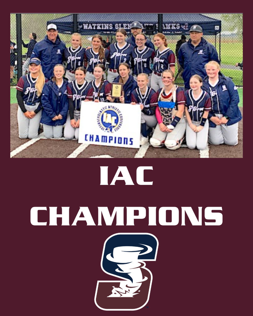 Picture of softball team with text "IAC Champions" and team logo