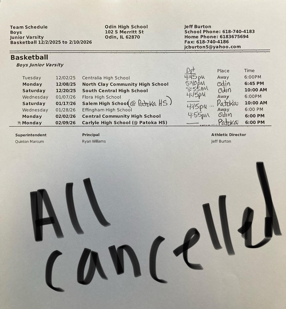 Fresh/Soph Schedule Cancelled