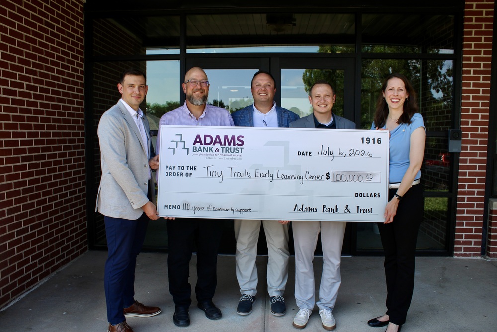 adams bank & trust check donation