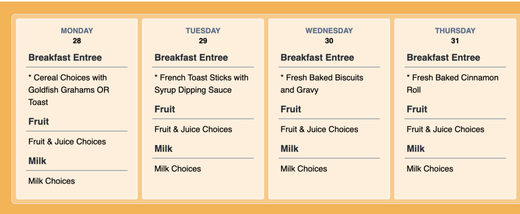 breakfast menu
