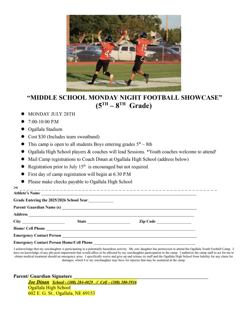 middle school football camp registration