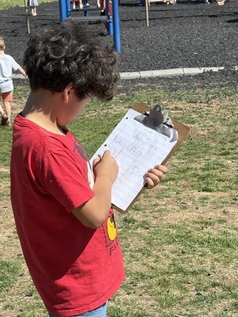 students doing a perimeter activity outdoors