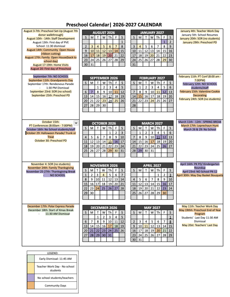 PreK Calendar