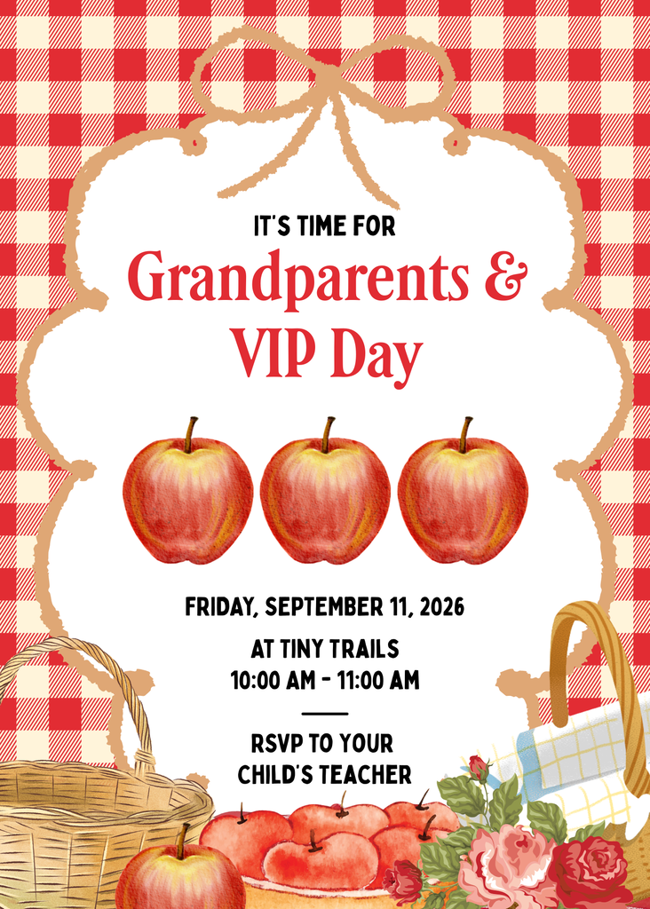 grandparents and VIP day flyer with apples and fall decor on the bottom portion