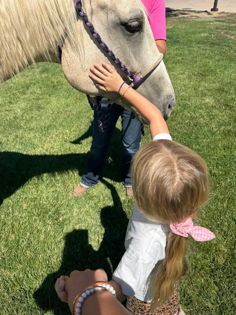 student petting horse