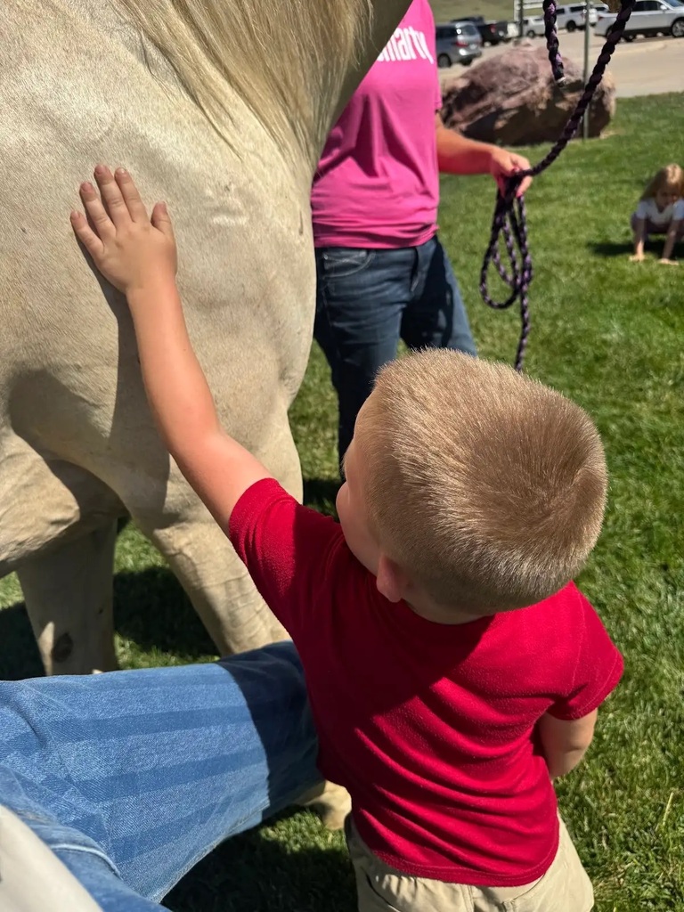 student petting horse