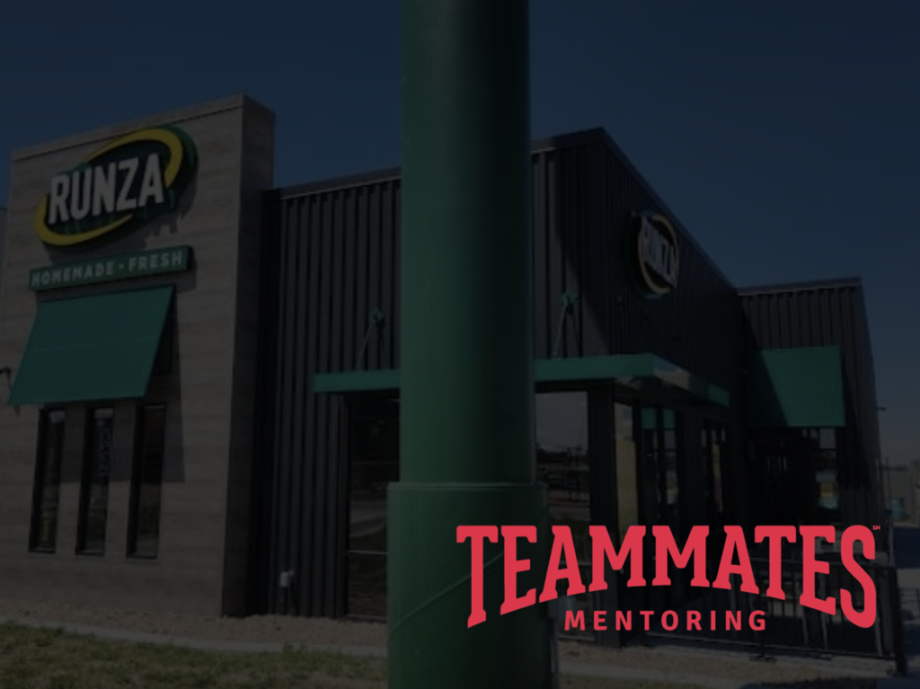 teammtes logo in front of runza resturant