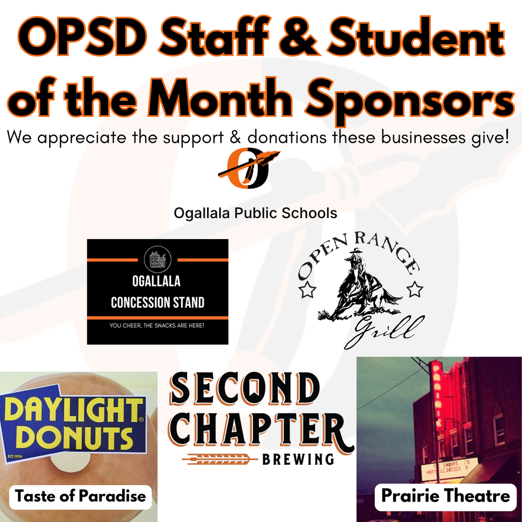 student and staff of the month sponsors with logos of supporting businesses