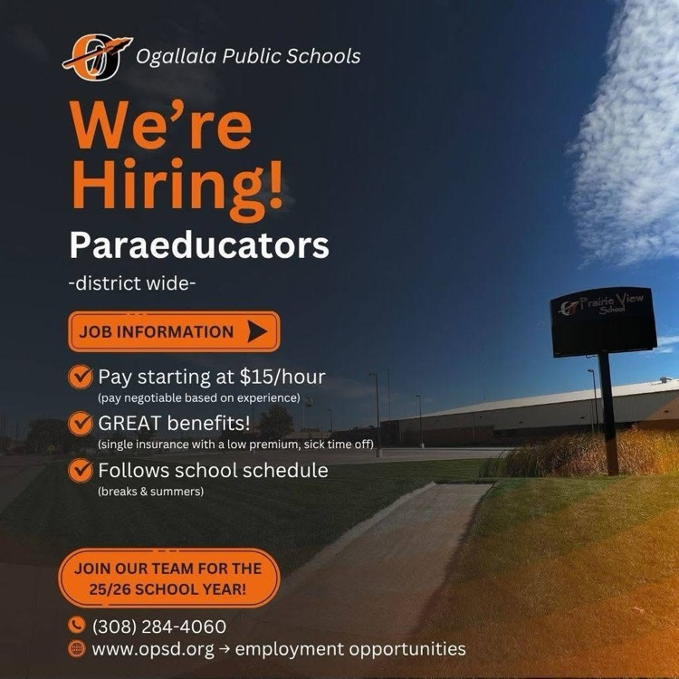 para educator hiring ad with school in the background and description of job