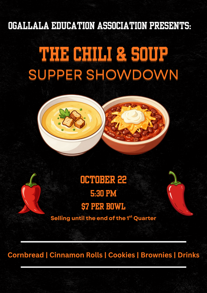 chili and soup flyer with bowls of soup and chili and peppers