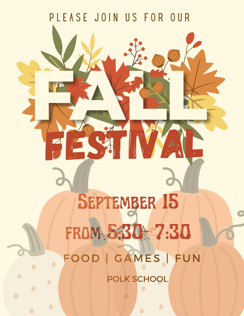 Fall Leaves, and pumpkins with the information for a school carnival