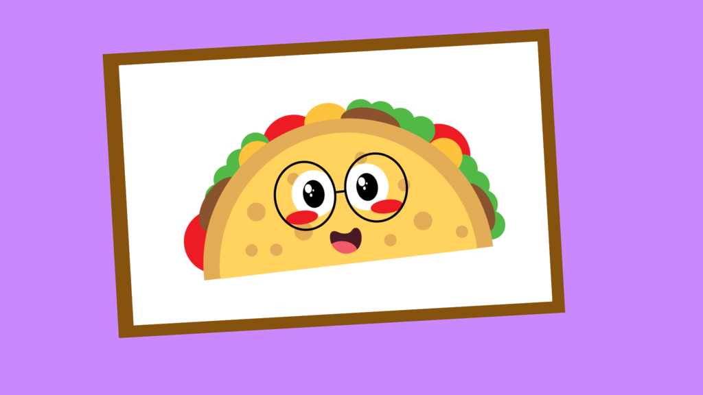 Animated taco wearing glasses and smiling