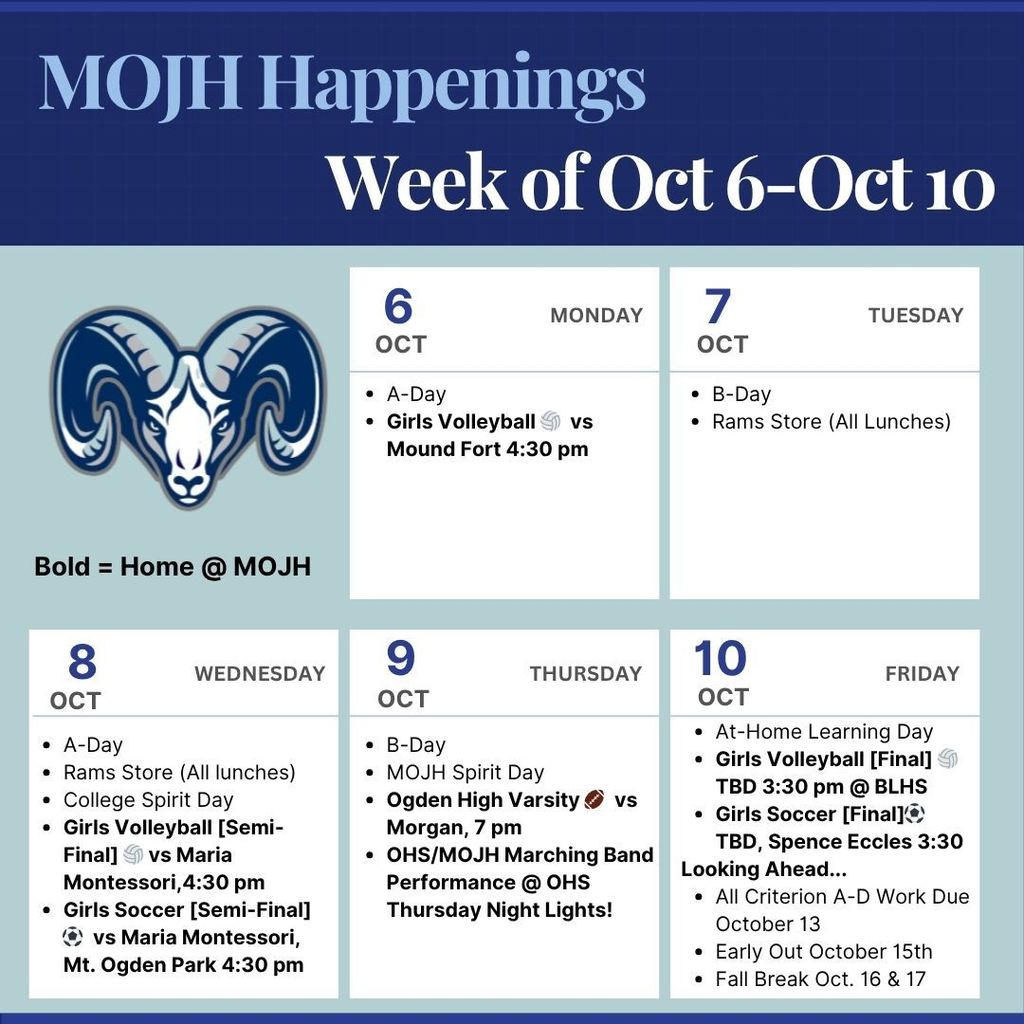 MOJH Week at a Glance 10/6-10/10