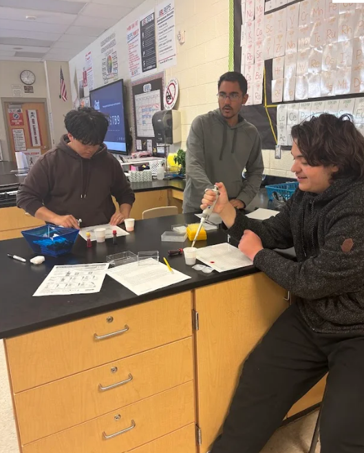 high school students working in lab