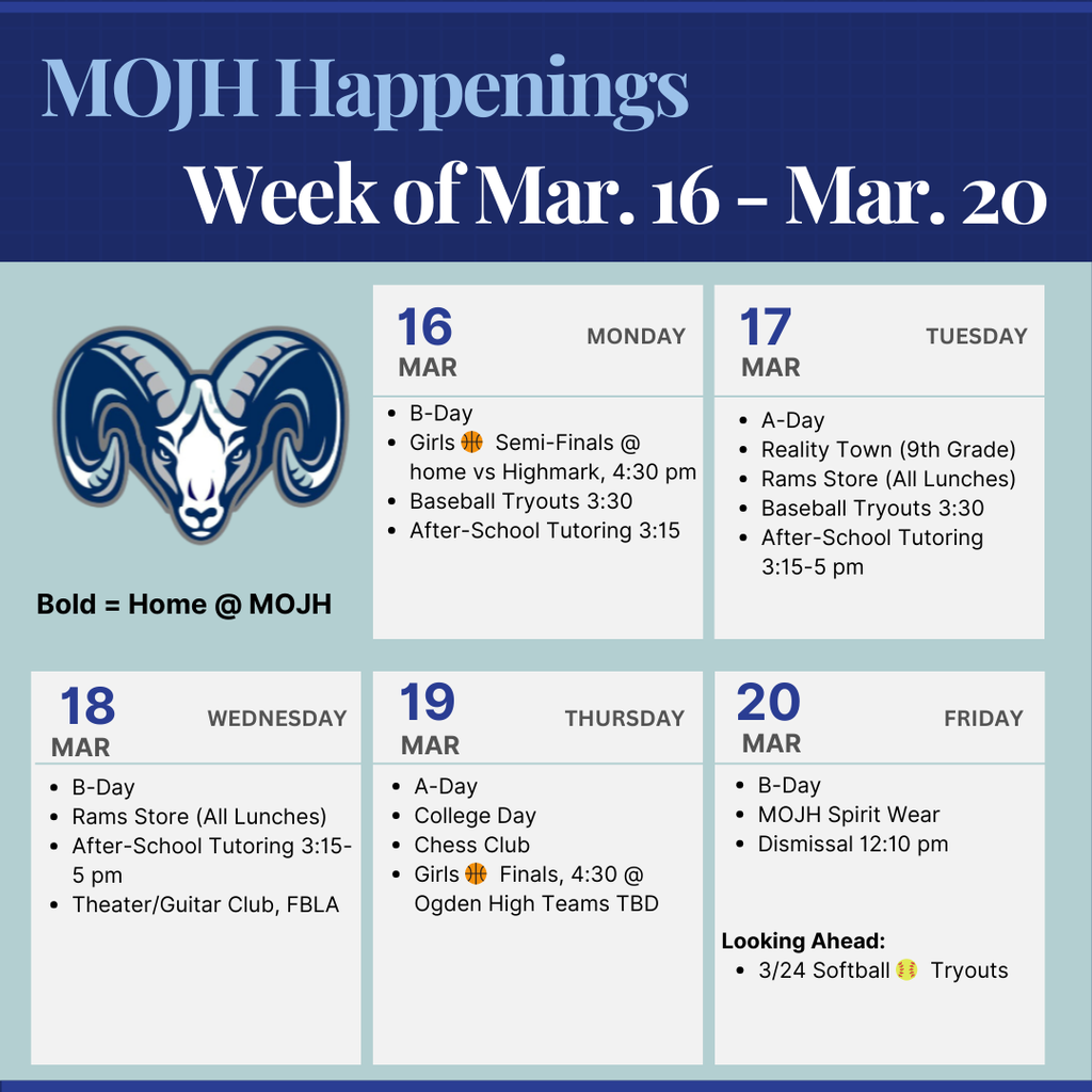 MOJH Weekly Happening 3/16-3/20