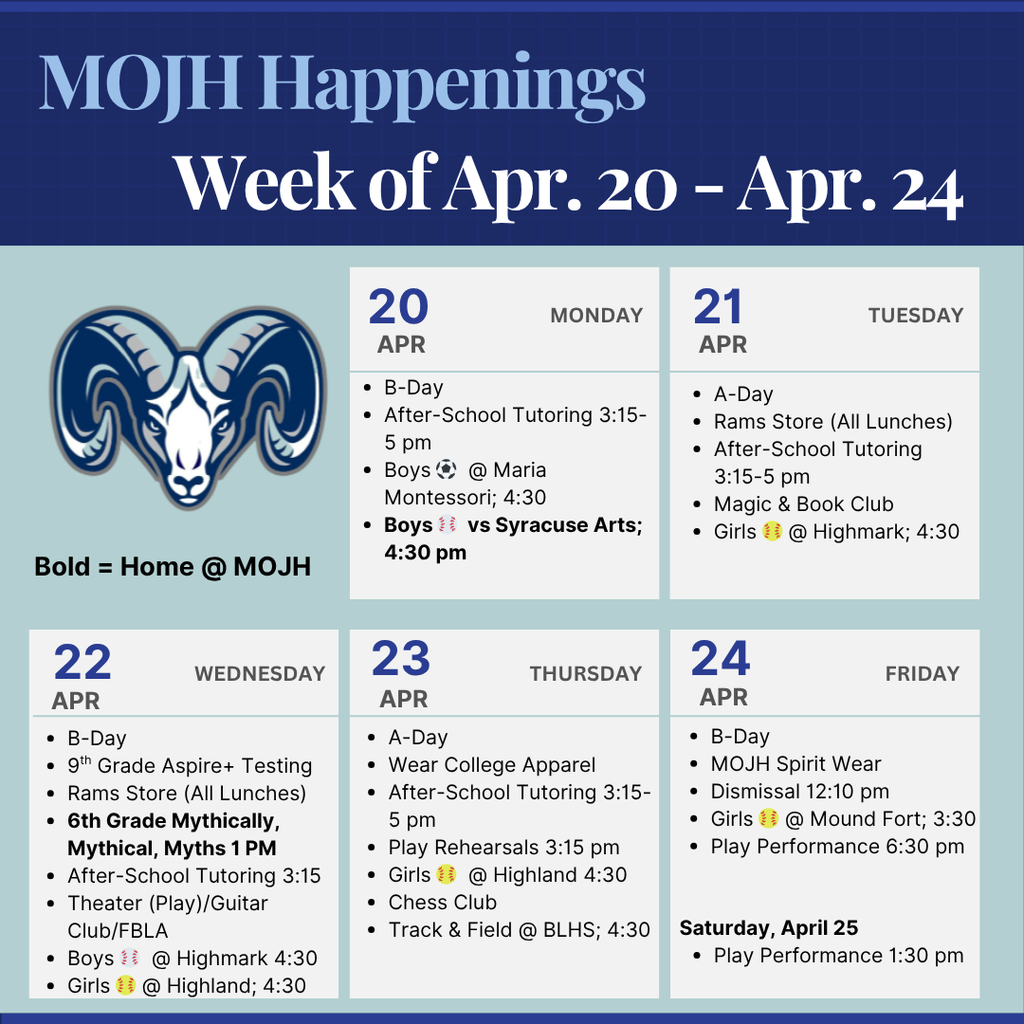 Week at a Glance 4/20-4/25/26